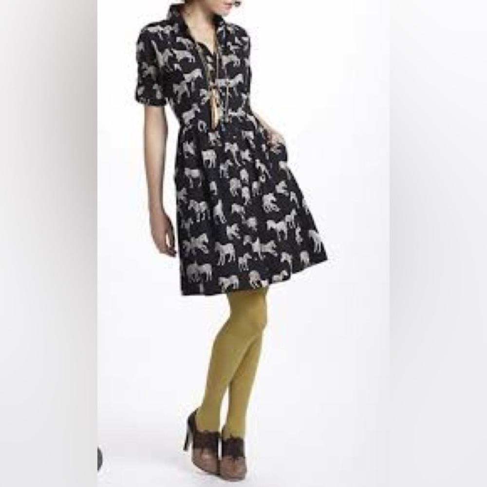 Porridge Anthropologie Zebra  Print Black Shirtdress